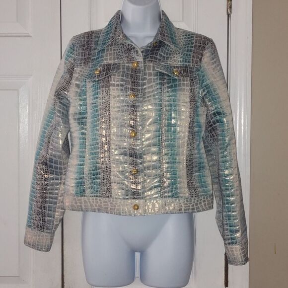Animal print metallic cropped jacket Sz S - Picture 1 of 4